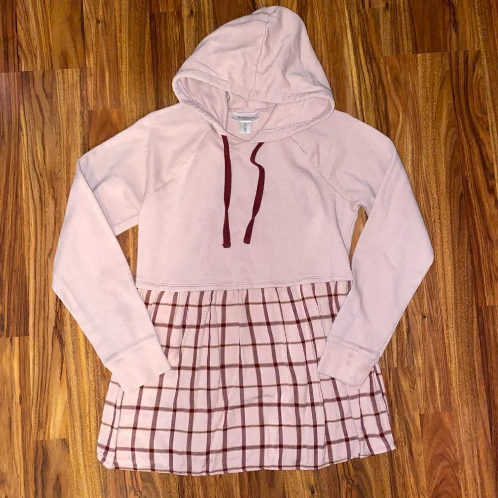Motherhood Maternity Dusty Rose Pink Hoodie w/ Plaid Bottom Womens Size Medium